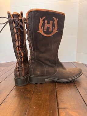 HUNTER  "H" Crest Tall Riding Boot Size 7 Brown Equestrian Heritage Lace Up
